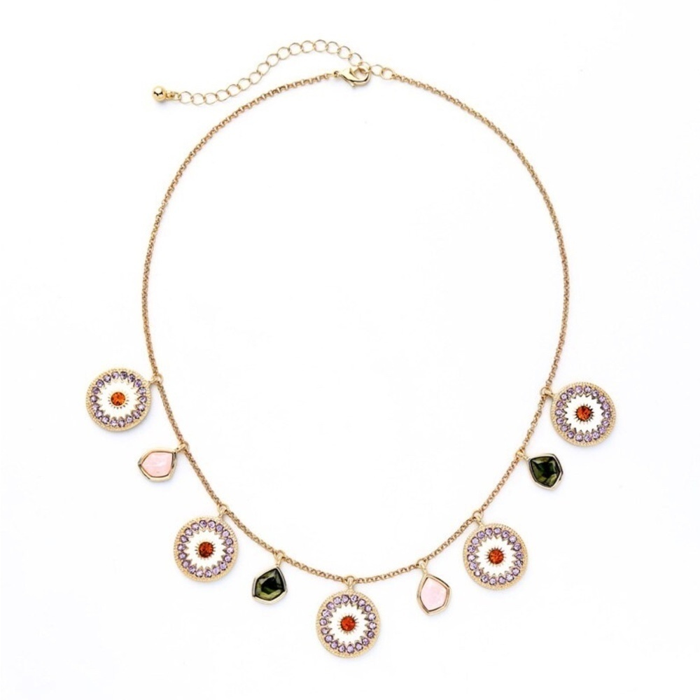 Goldtone Purple and White Crystal Charmed Necklace